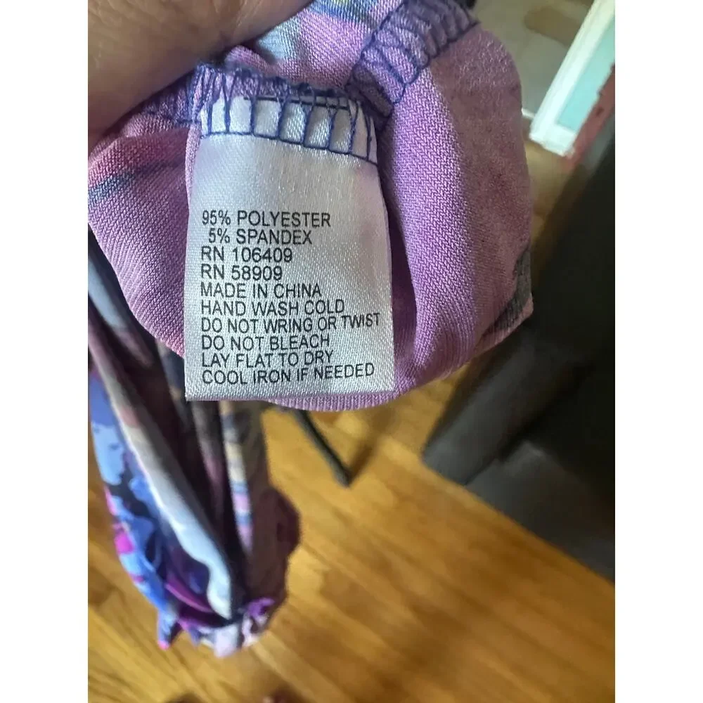 Alex Marie Faux Wrap Dress – Pink Purple Blue Print – Sleeveless Size M - Picture 3 of 8